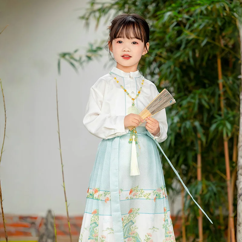 طقم تنورة وجه حصان Hanfu للفتيات ، إميل فائق للأطفال ، ملابس الفتيات الصغيرات ، الربيع والخريف ، جديد ،
