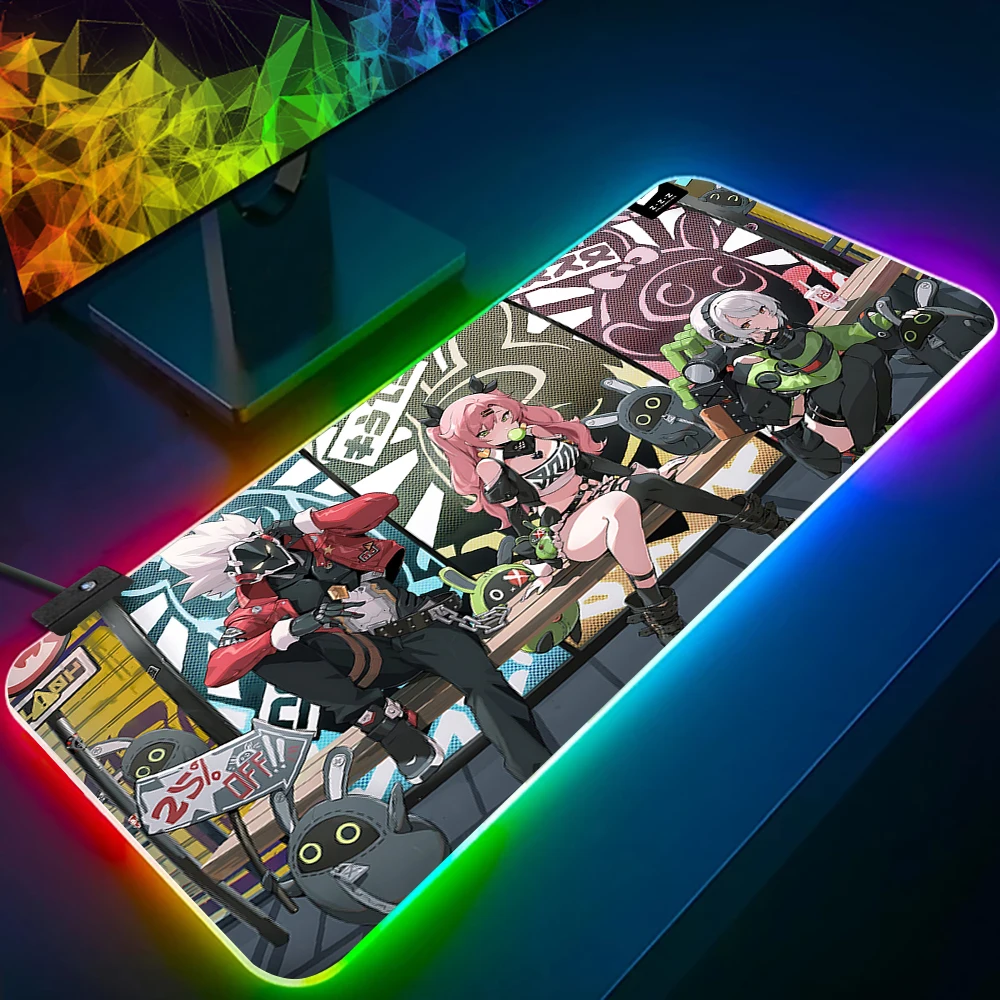 Hot Games Z-Zenless Zone Zero RGB Pc Gamer Keyboard Mouse Pad Mousepad LED Glowing Mouse Mats Rubber Gaming Computer Mausepad