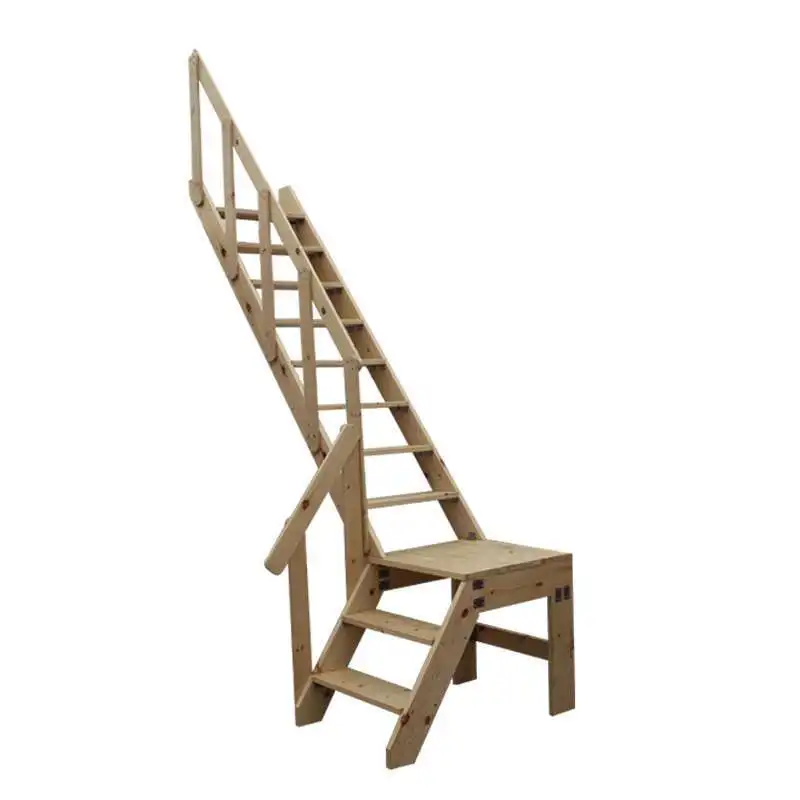 Attic staircase duplex loft platform, stylish and simple custom corner rotating LU-shaped climbing solid wood indoor ladder