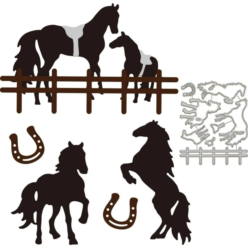 Realistic Horses Cutting Dies Animal Horse Die Cuts Different Horse Forms Metal Embossing Stencils Template for Card Making