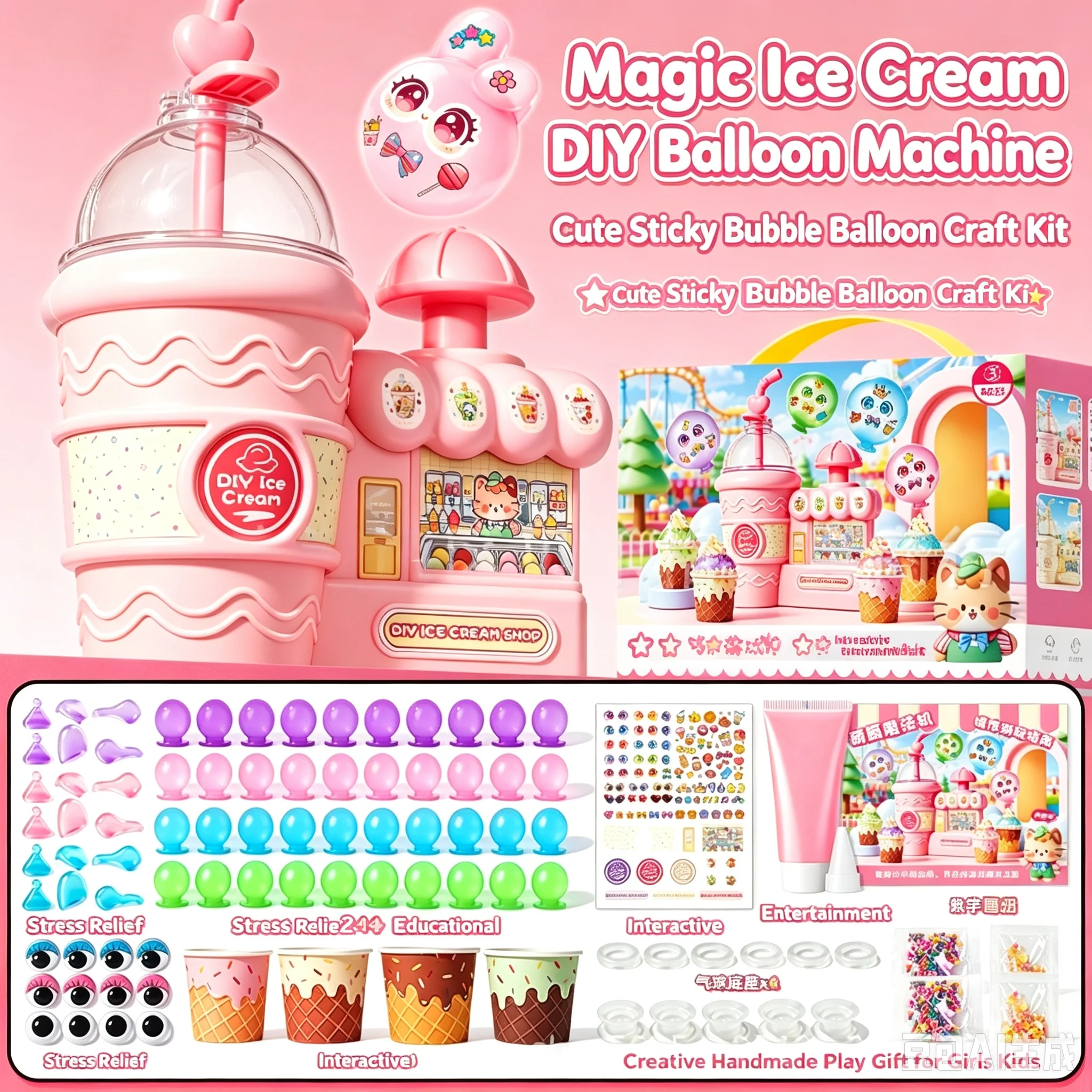 Magic Sticky Bubble Balloon DIY Kit, Handmade Inflatable Balloon Craft Toy, Creative Educational Play Set for Girls Kids Birthda