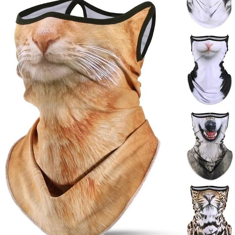 2024 New Summer Neck Protection Cycling Face Mask Integrated Sun Protection Mask 3d Three-dimensional Animal Cat Cycling Mask