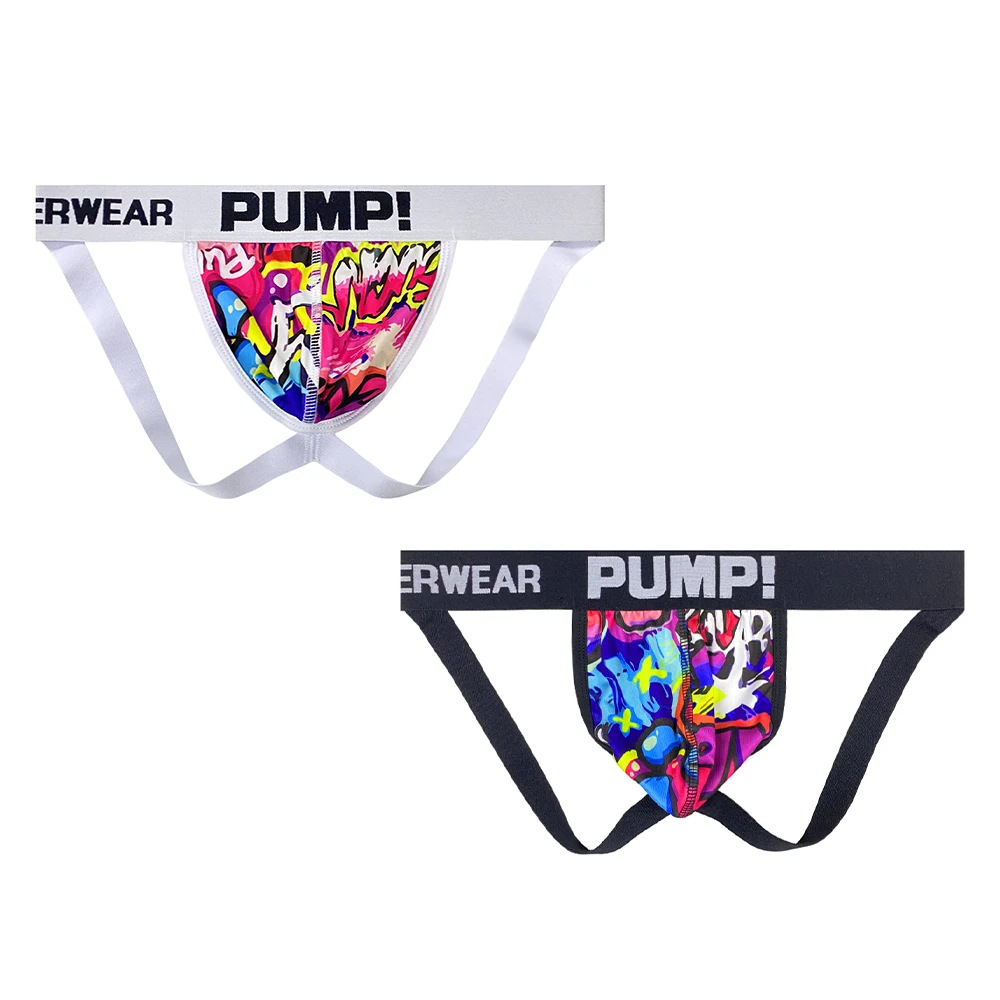 

2 PCS Men's Cotton Nylon Soft Stretch Double Thong, Graffiti Pouch Letter Elastic Waistband Summer Fashion Underwear