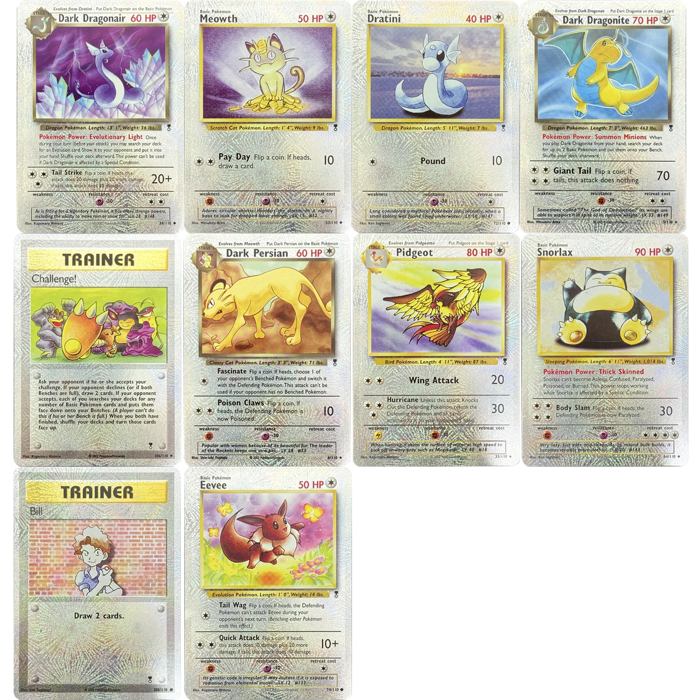 Poke PTCG English Legendary Collection Snorlax Eevee Dark Dragonite Pidgeot Persian Reverse Holo Collection Cards