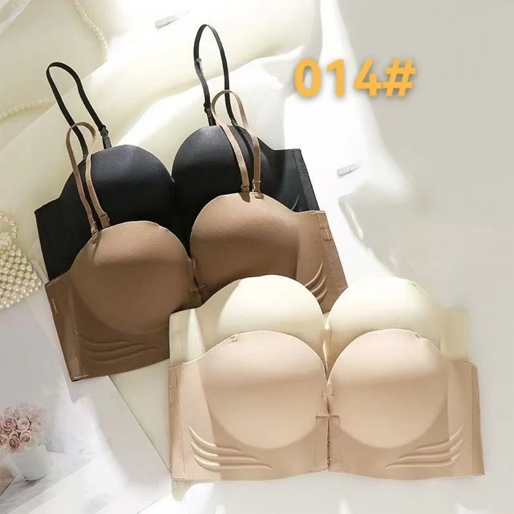 

Women's Padded Push Up Bras Fashion Wire-free Bra Non-slip Seamless Front Clasp Underwear Bra Black Skin Color