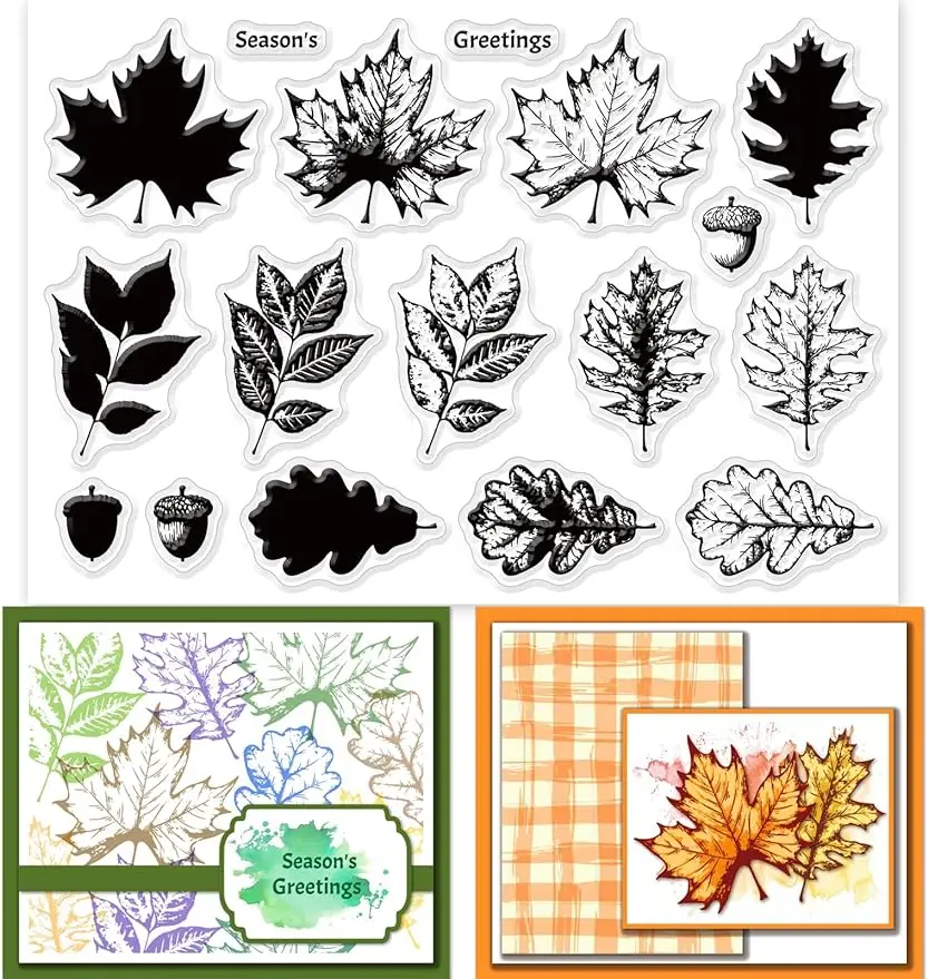 Plant Leaves Silicone Clear Stamp, Autumn Maple Leaf, em camadas Folhas Selos para DIY Scrapbooking, Revistas decorativas