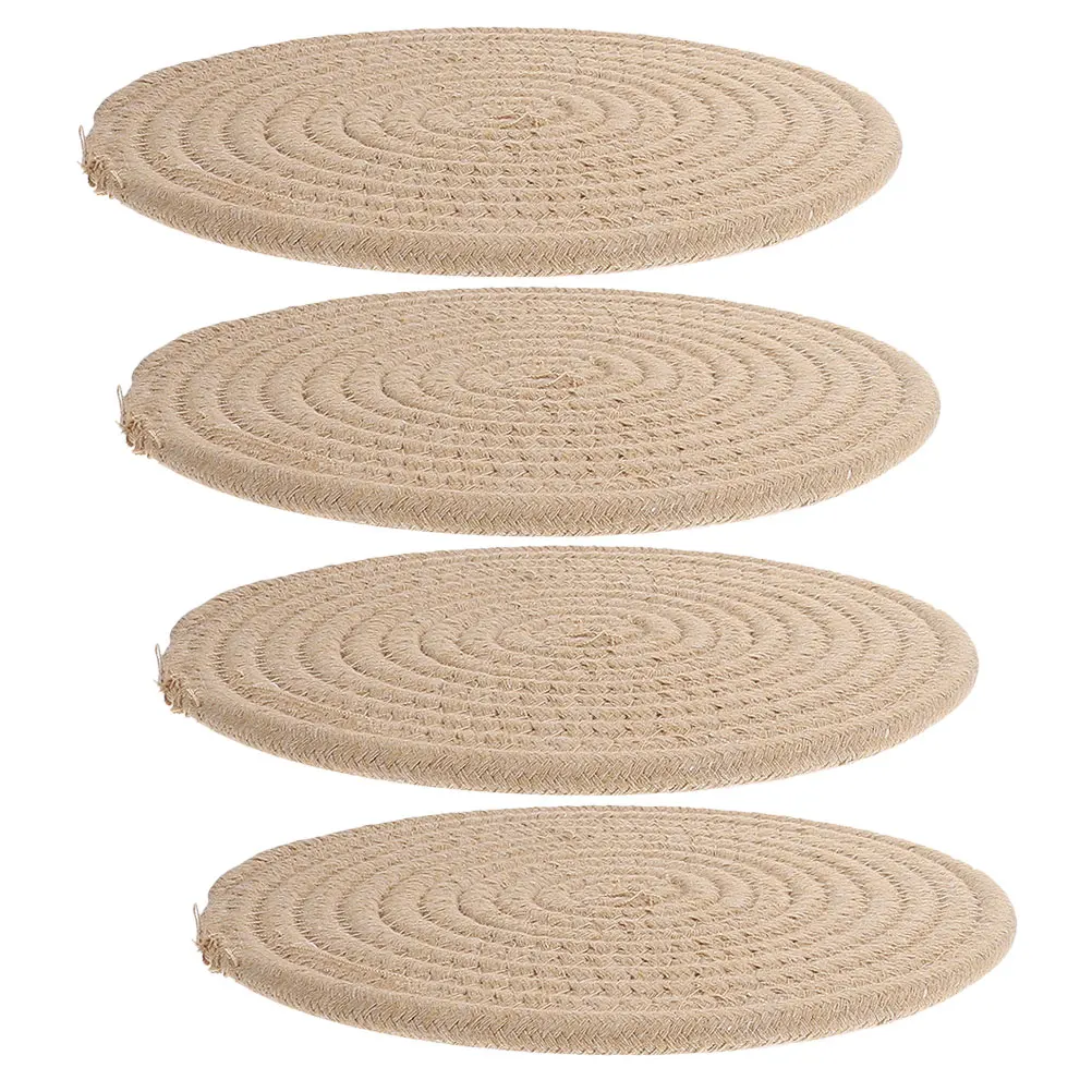 4 pçs algodão tecido placemat redondo potholder resistente ao calor tapete de cozinha protetor de mesa trivet rack trançado pote almofada do agregado familiar