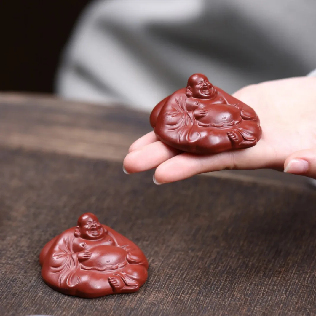 Yixing Zisha Cloth Monk Handheld Sculpture Money Bag Buddha Tea Pet Ornament Peace Of Mind Maitreya