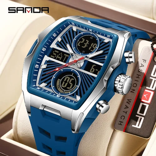 SANDA nuevo reloj de cuarzo para hombre, cronógrafo de lujo con pantalla Dual, resistente al agua hasta 50M, reloj Digital multifunción militar deportivo para hombre