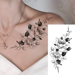 Waterproof Temporary Tattoo Sticker Black Line Flower Sexy Totem Body Art Arm Fake Tattoos Sleeve For Women Men Waist Thigh Leg