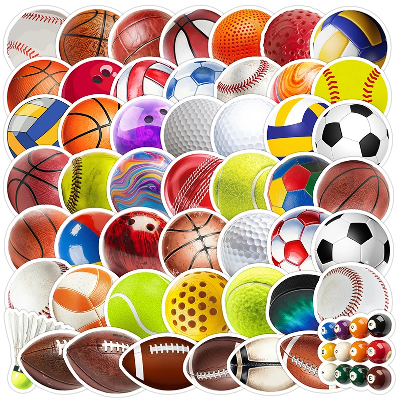 

50 шт., гибридные мячи, спортивные наклейки, ракетка, рюкзак, чемодан, канцелярские принадлежности, телефон, багаж, украшение для дневника, граффити, наклейки, детский подарок