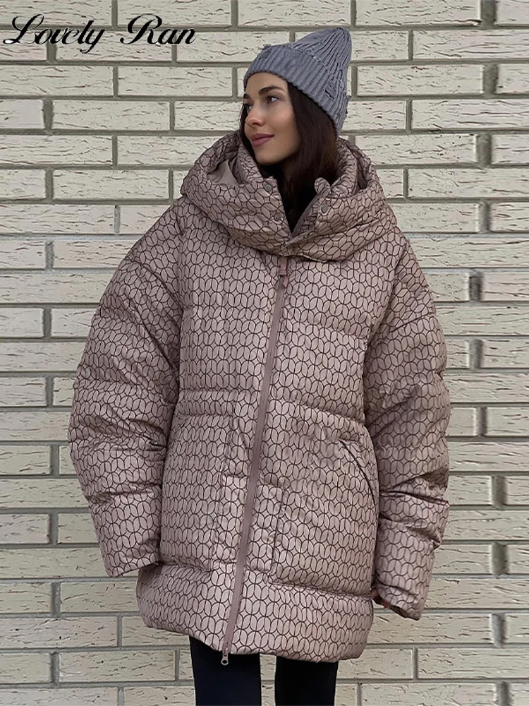 Casual Print Hoody Women Cotton Elegant Stand Collar Zippers Pocket Long Sleeve Female Outwear 2025 