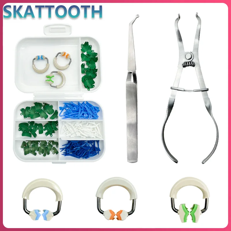 Dental Matrix Bands M4 2.0 NiTi Clamping Ring+Dental Tulwar Wedge+Stainless Steel Tweezers+Stainless Steel Pliers Dental Tools