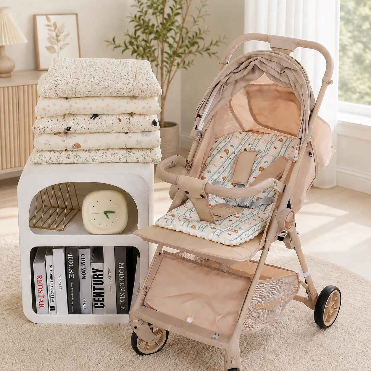 Cartoon Bear Baby Stroller Cushion, Soft and Comfortable Material, Newborn Safety Seat Cushion, Baby Stroller Soft Pad