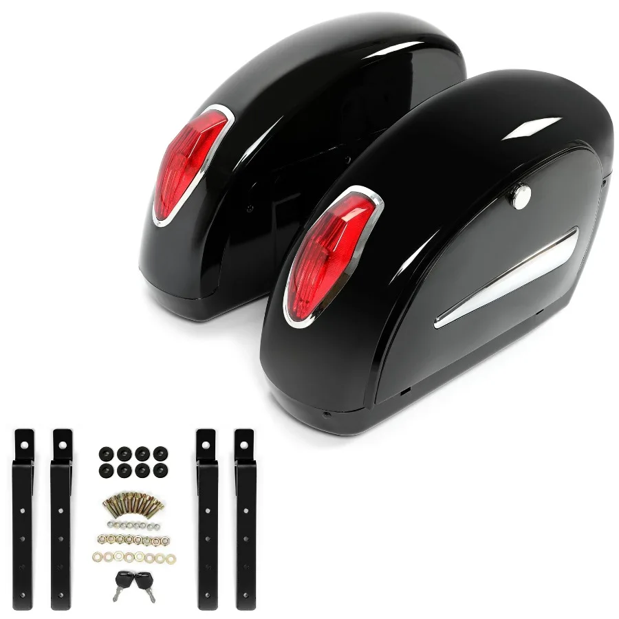 حقائب سرج صلبة للدراجات النارية مع أضواء LED لدراجة Harley Sportster Softail Dyna Honda #2