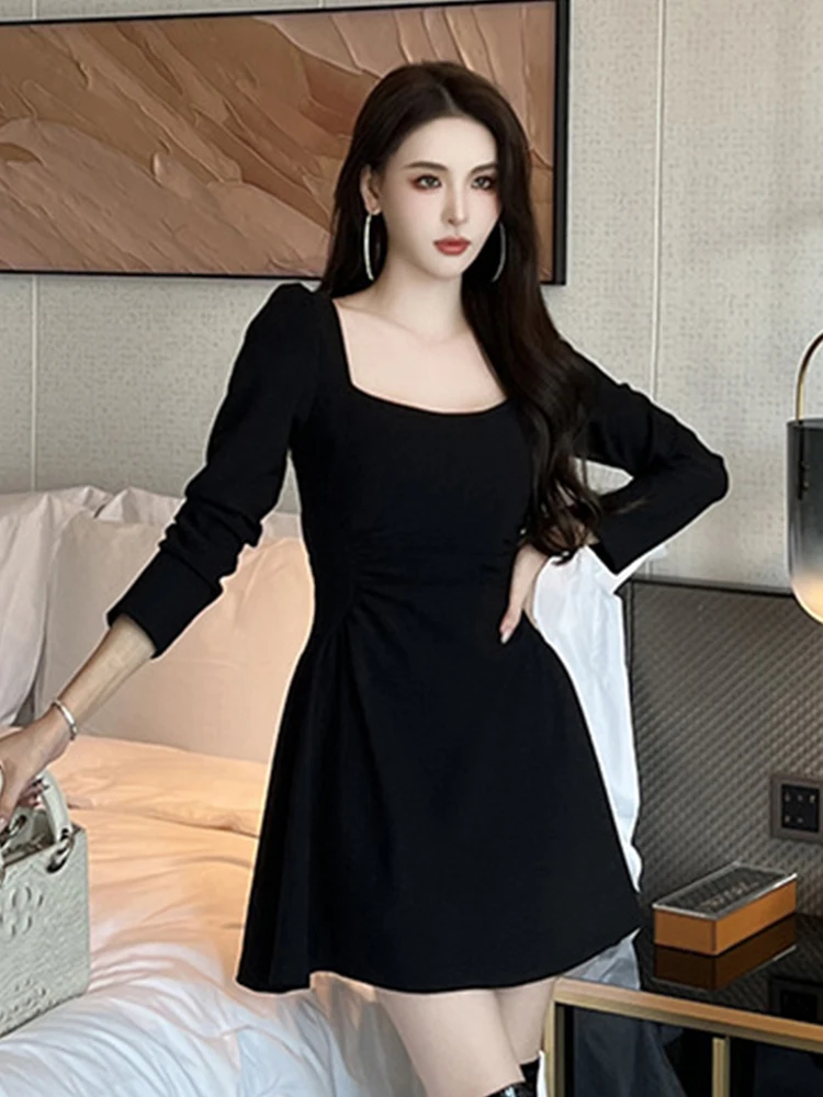 Frühling Herbst Mode Frauen Abendkleid Chic Vintage Sexy Quadrat Kragen Schlank Mini Party Prom Geburtstag Stretchy Mujer Vestidos