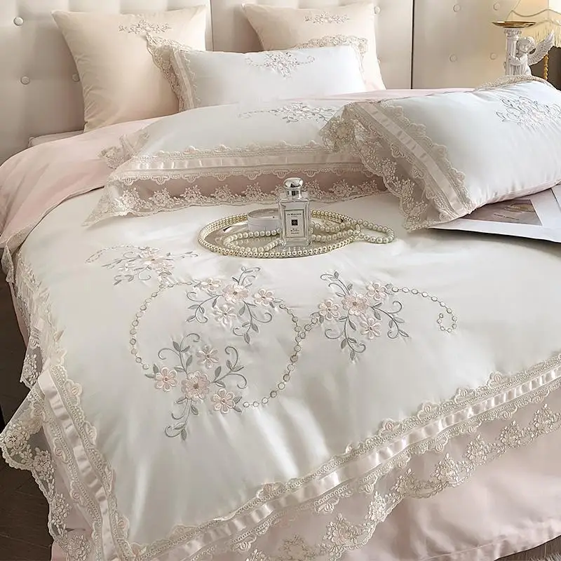 Estilo francés, 120 piezas de estilo princesa, algodón de fibra larga, conjunto de cuatro piezas, encaje.