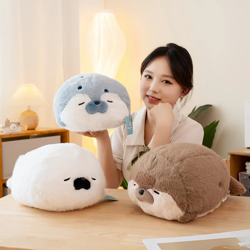 Hot Kawaii Cartoon Sea Creature Sea Otter Plush Doll Pillow Blue Seal Sea Otter Stuffed Animal Birthday Gift For Boys And Girls