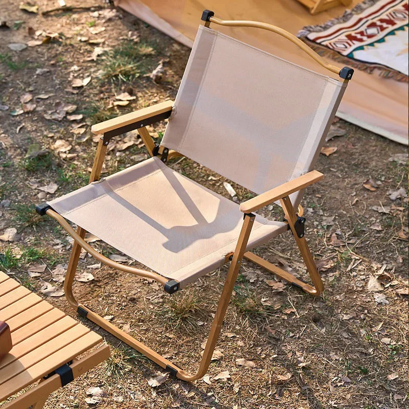 2pcs/1pcs Portable Camping Chair Outdoor Folding Chair Aluminum Alloy Wood Grain Folding Chair Camping Equipment Kermit Chair