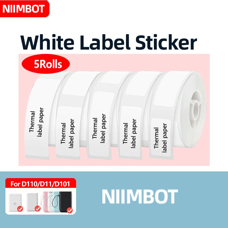 

Niimbot D11/D110/D101 Бумага для белых этикеток, самоклеящаяся, ценник, ценник, водонепроницаемая, маслостойкая, устойчивая к разрыву [5 рулонов]