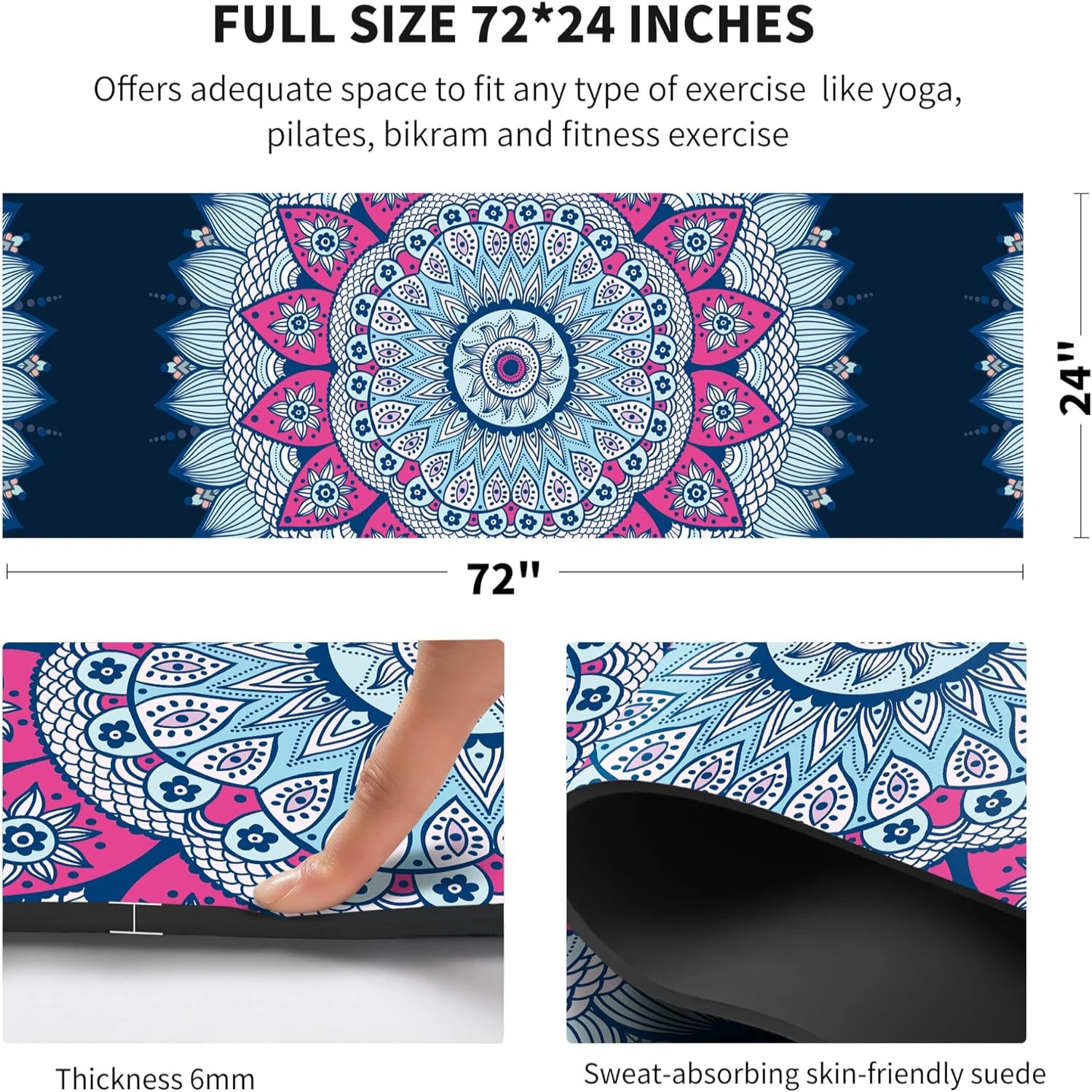 Luxurious Extra Thick Printed Yoga Mat with Convenient Carrying Bag - Ultimate Grip Non Slip TPE Material, Superior 6MM Thicknes