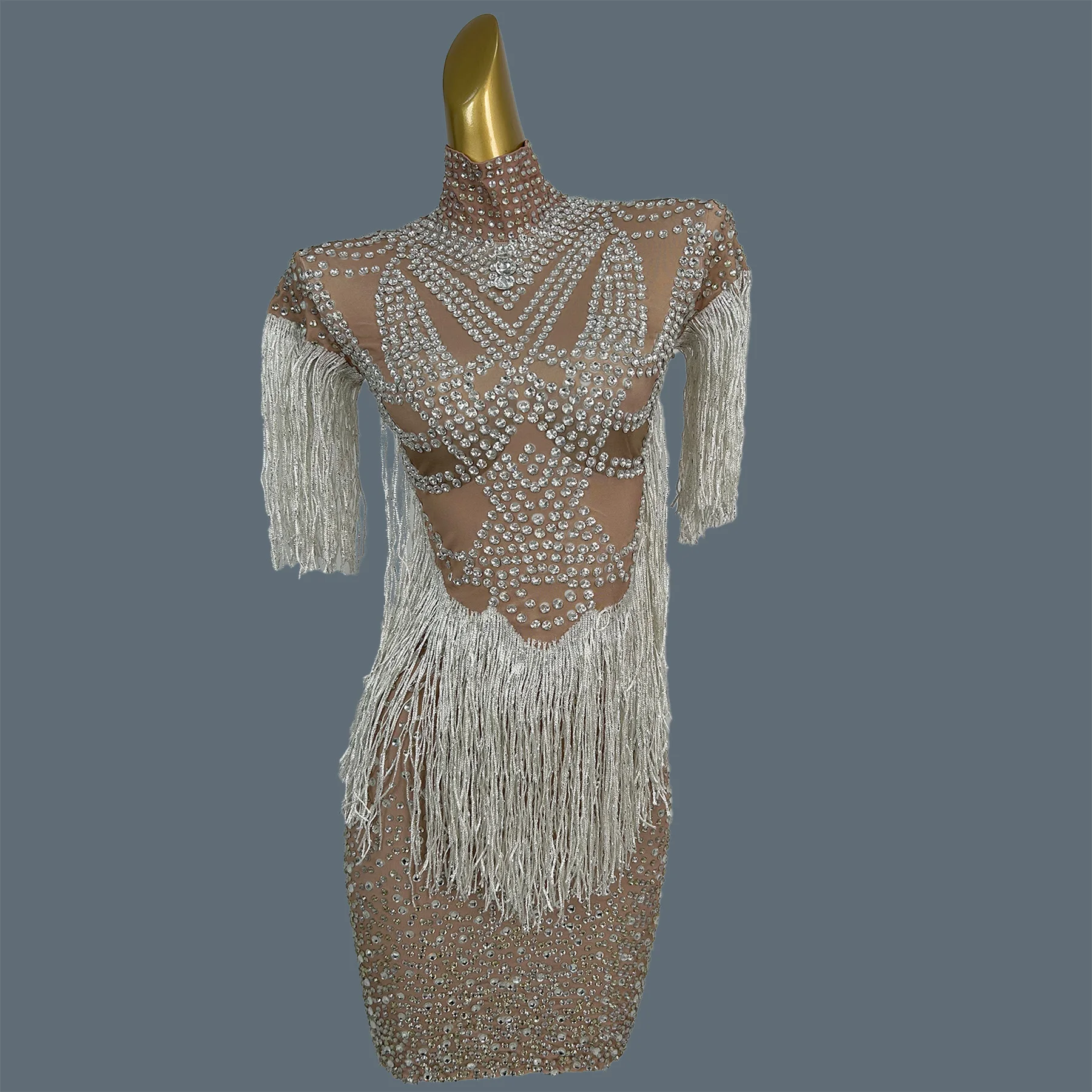 

Sparkly Rhinestone Tassel Elastic Mini Dress Nightclub Drag Queen Performer Wear Party Stage Dance Show Carnival Outfit Blingqun