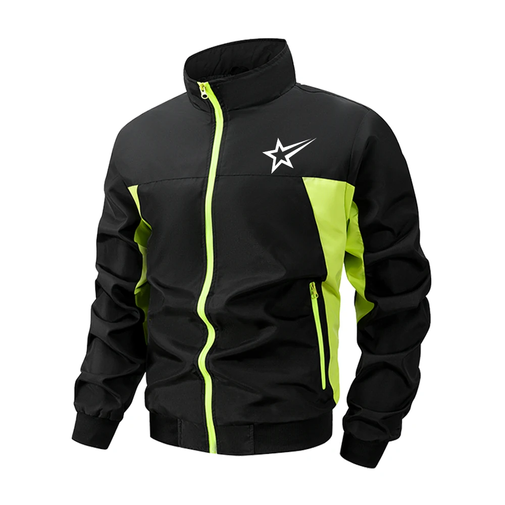 Men's Casual Meteor Print Zipper Stand Collar Jacket Outdoor Fitness Jacket Lightweight And Breathable Color Block Sports Top