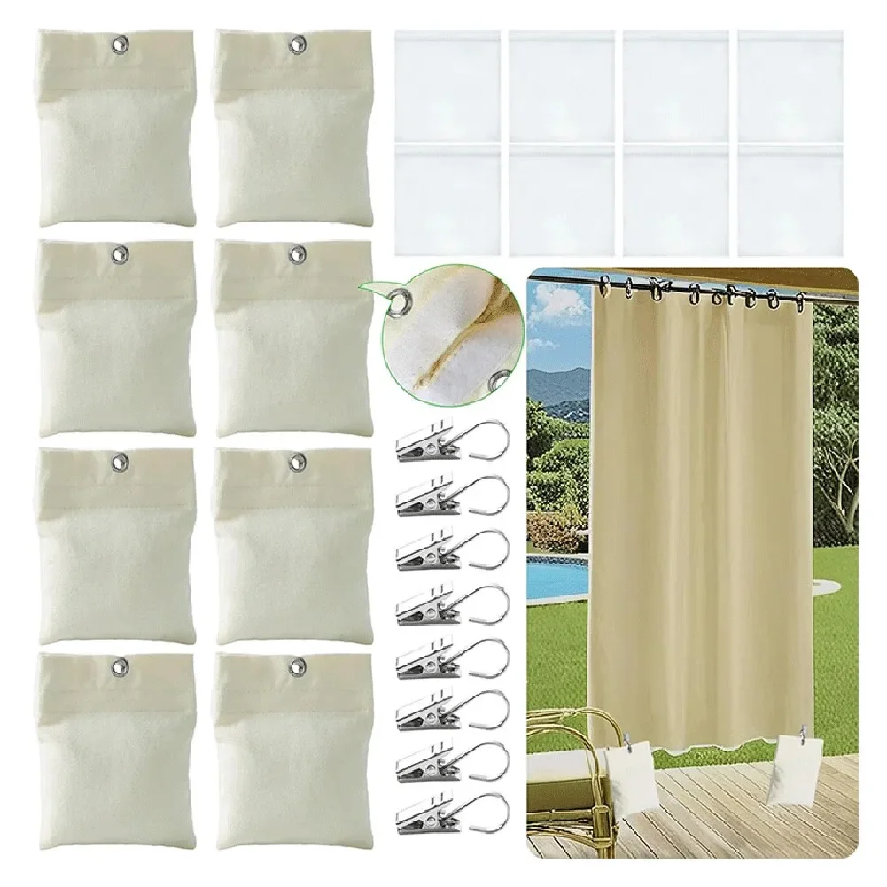 

8pcs Outdoor Curtain Weight Bag 15oz Sandbag Holders Curtain Bottom Weight Bags With Fixing Clip For Gazebo Curtain Gardening
