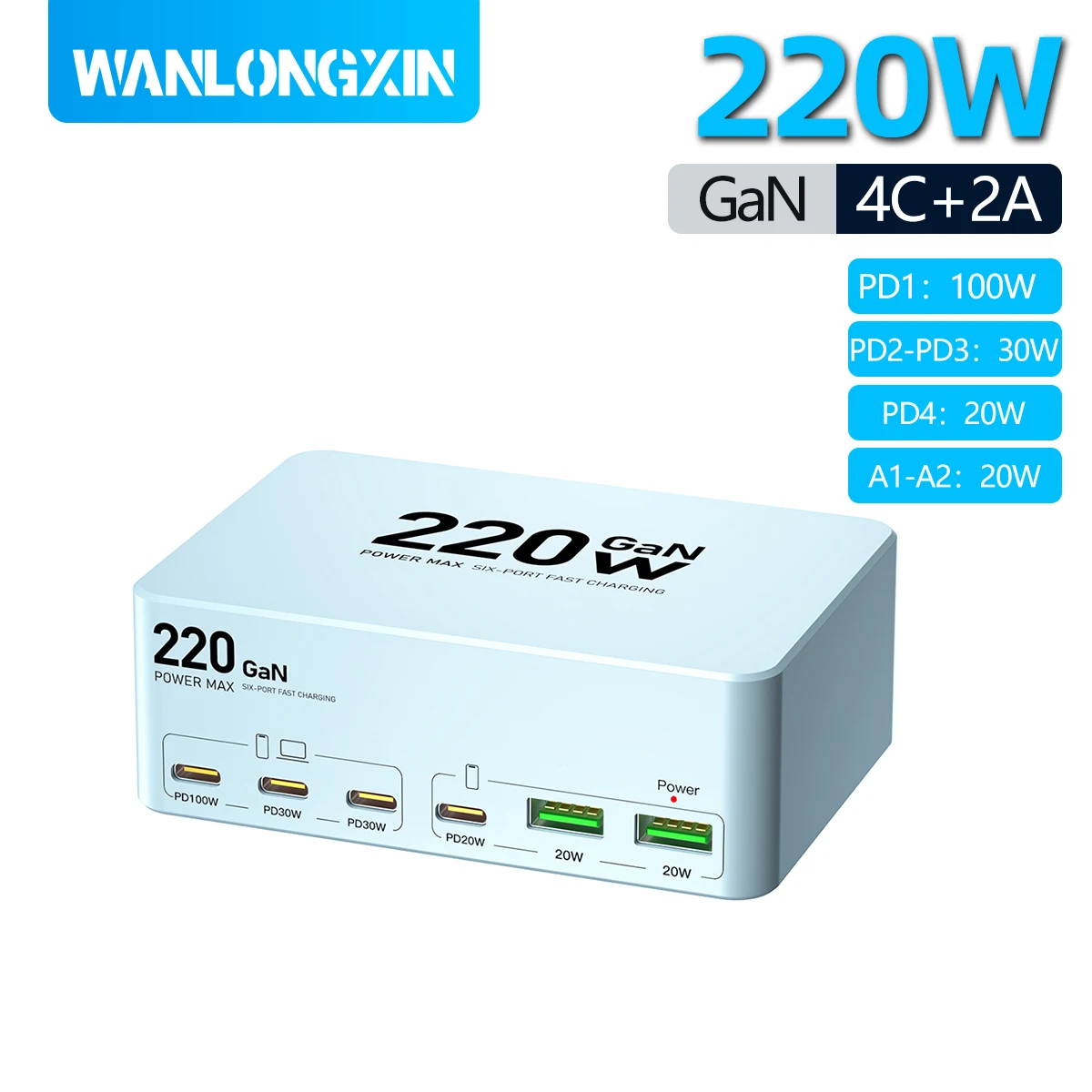 

6-портовое настольное зарядное устройство GaN, 100 Вт PD, быстрая зарядка для ноутбука MacBook Pro, 30 Вт для телефона, планшета, многопортовый USB-концентратор Statio