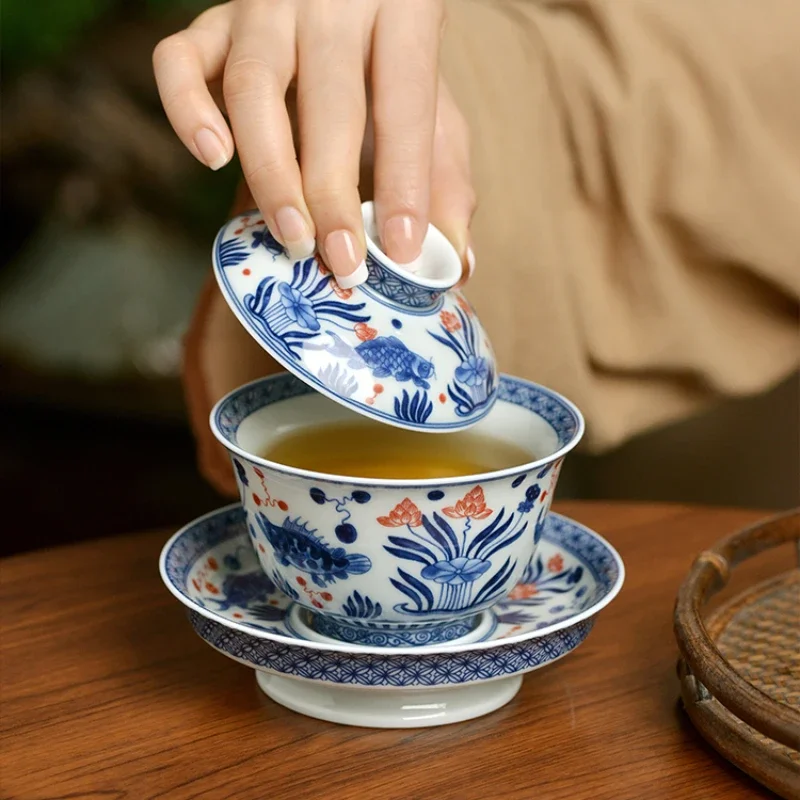 

Настоящая китайская Ретро Цзиндэчжэнь Gaiwan Классическая антикварная деловая чашка для чая и пивоварения керамическая чашка для кофе с крышкой