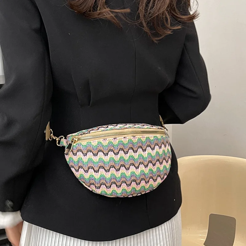 Knitting Popular Chest Bag National Style Hobo Contrast Color Shoulder Crossbody Bag Composite Bag Coin Purse