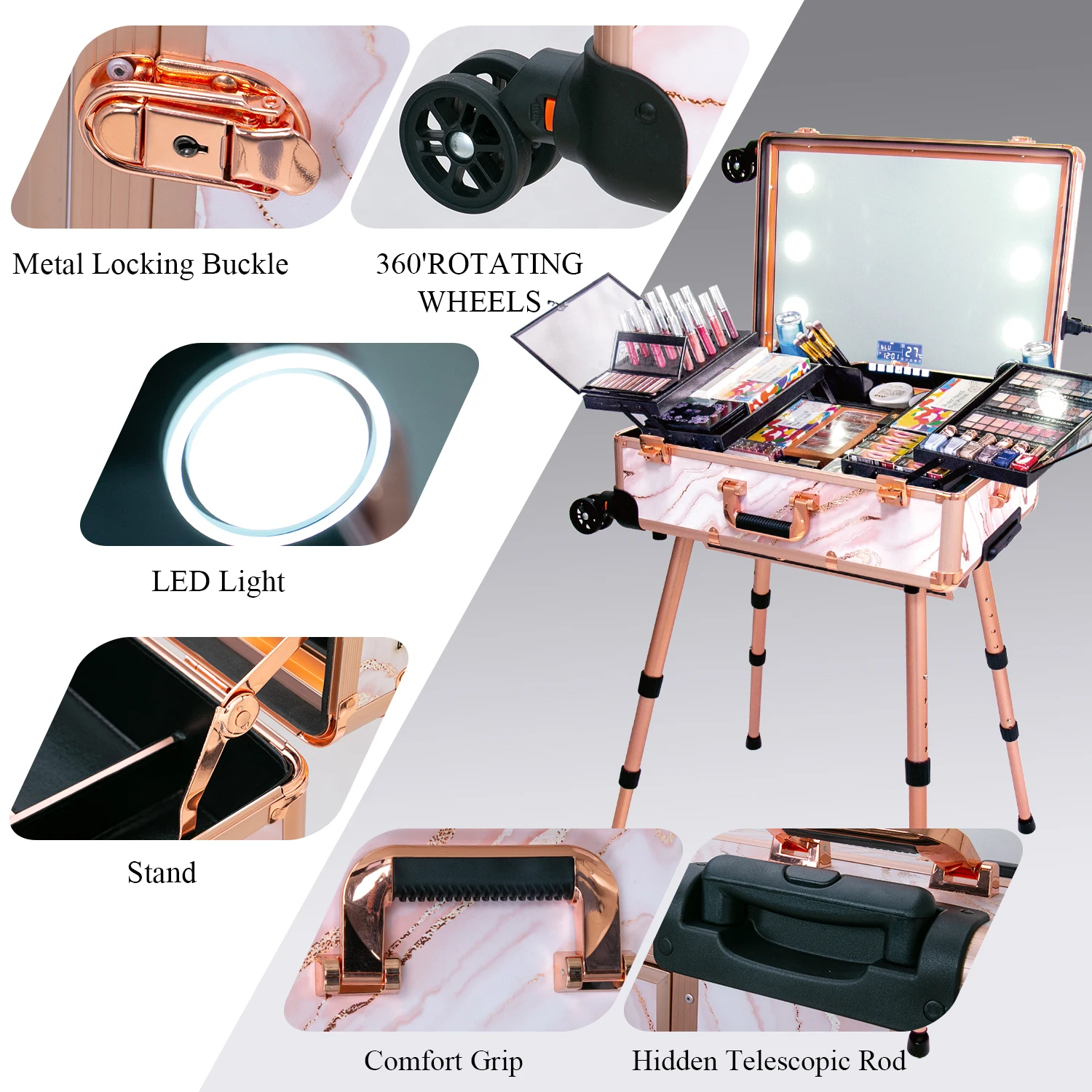 

For KONCAI Portable Makeup Table with Adjustable Polish Case Suitcase Manicure Salon Design Large Capacity Shock-Absorbent Cover