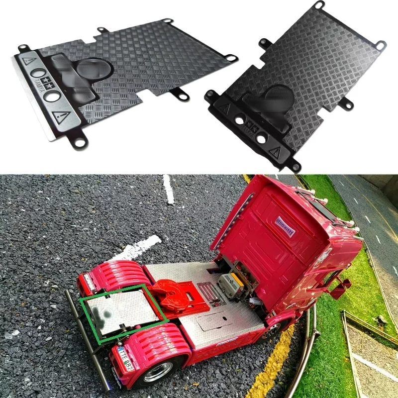 Simulation Metall Silber Schwanz Skid Platte für 1/14 Tamiya RC Lkw Auto für Scania 770S R620 für BENZ King hauler Diy Teile