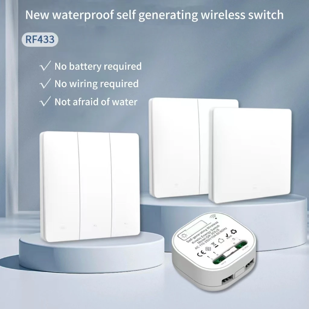 Battery-free  Waterproof Household Self-powered Wireless Switch Wiring-free Long-distance Wall Switch Free Stickers