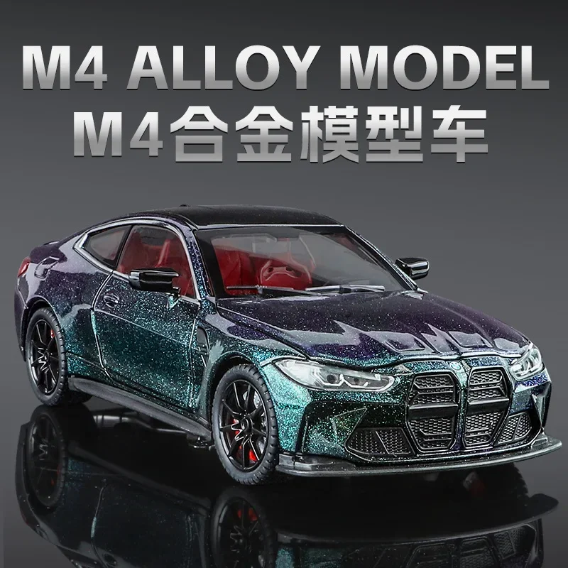 1:24 BMW M4 Diecast Alloy Metal Toy Car Miniature Vehicle Model Sound & Light Doors Openable Collection Gift For Boy C364