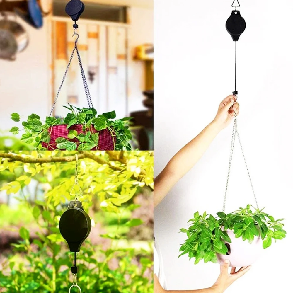 Adjustable Lift Flower Basket Hook Garden Baskets Pots Retractable Pulley Pull Down Hanger Home Garden Balcony Decoration Supply