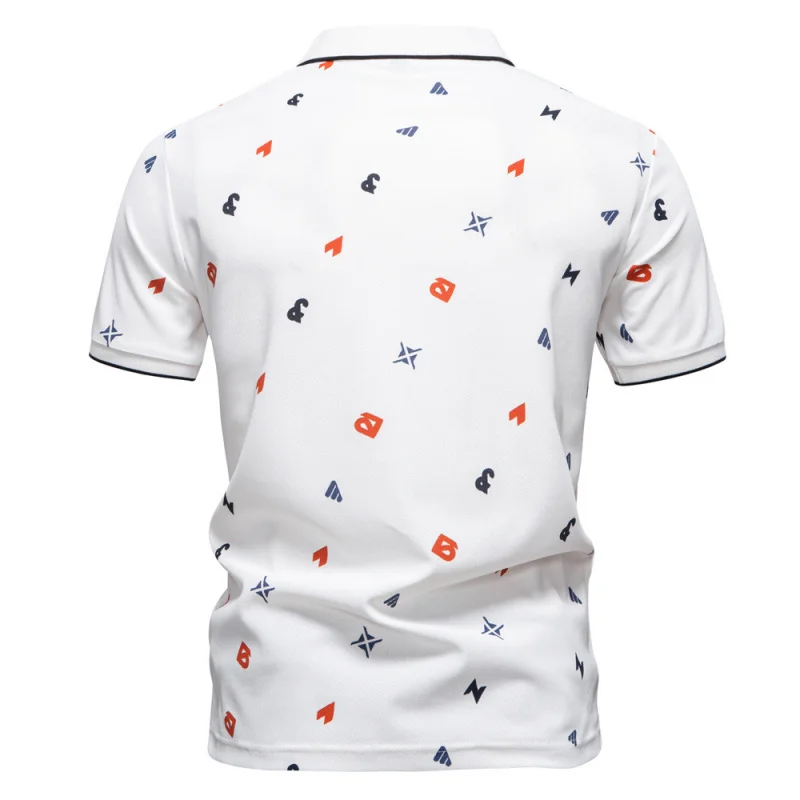 

2025Summer New Men'sPOLOLetter Print Full Body Turn-Down Collar Short Sleeve ShirtpoloMen's Shirt