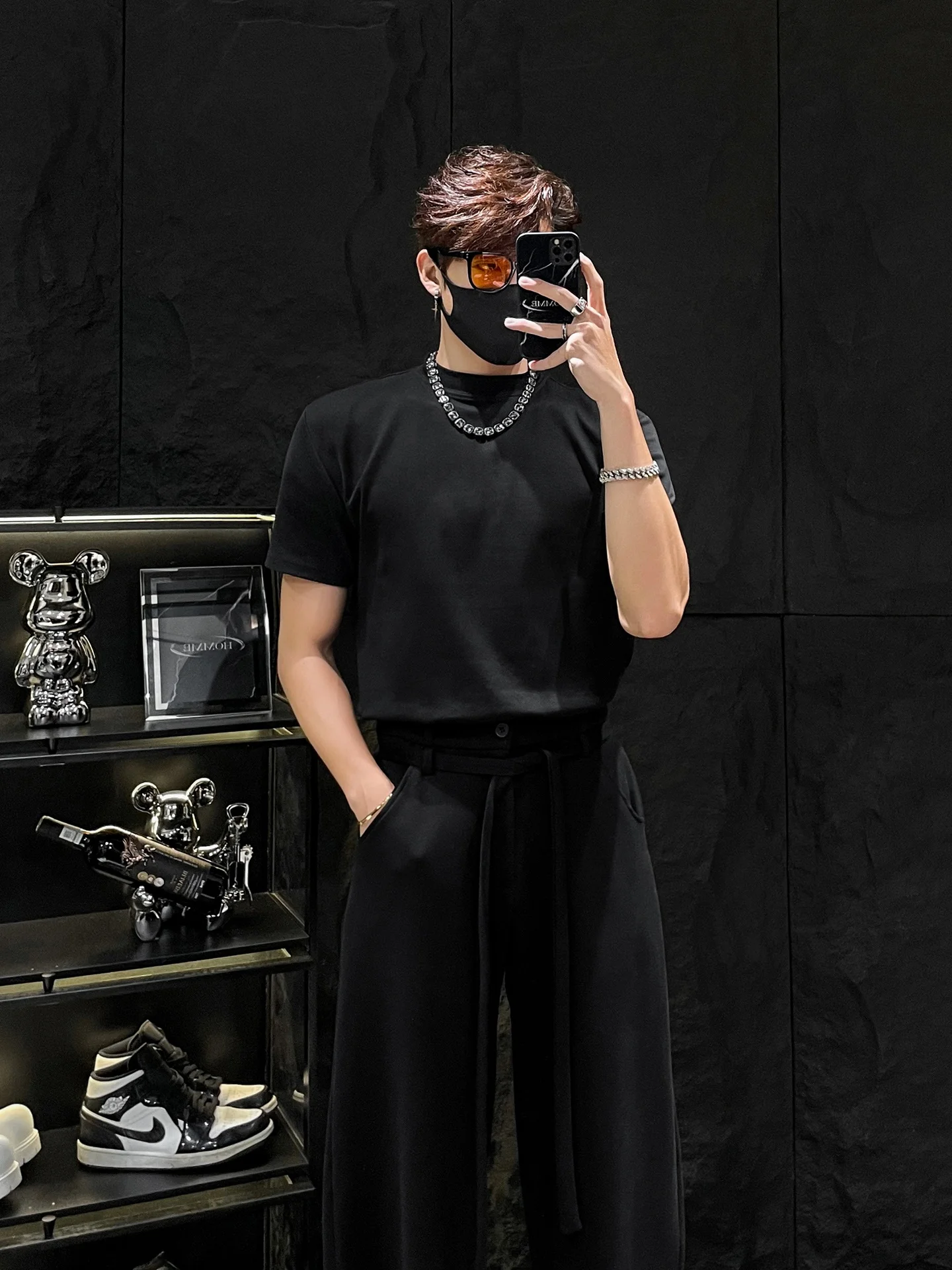 

Мужская футболка Slim Fit с высоким воротником и коротким рукавом, базовая, универсальная, черная, для ношения под одеждой, повседневная, из хлопка