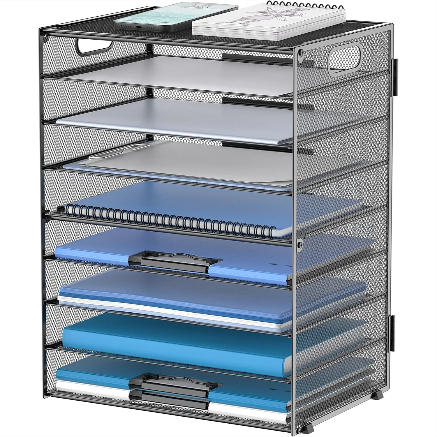 

9-Tier Mesh Paper Organizer with Handles, Space-Saving Desk File Tray for Office Home School Classroom, Black
