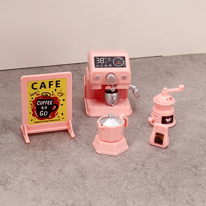 Cafetera rosa en miniatura para casa de muñecas, conjunto de máquina para cocina o cafetería, muebles para casa de muñecas, modelo, accesorios de decoración, 1/12