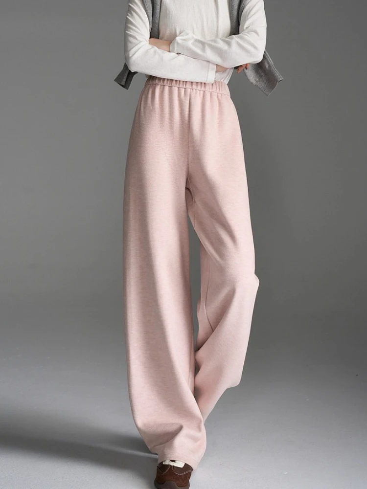 OLrain Gebreide Veelzijdige Broek voor Dames Herfst 2025, Eenvoudige Losse Rechte Broek Mode Effen Elastische Taille Broek O57QK001608