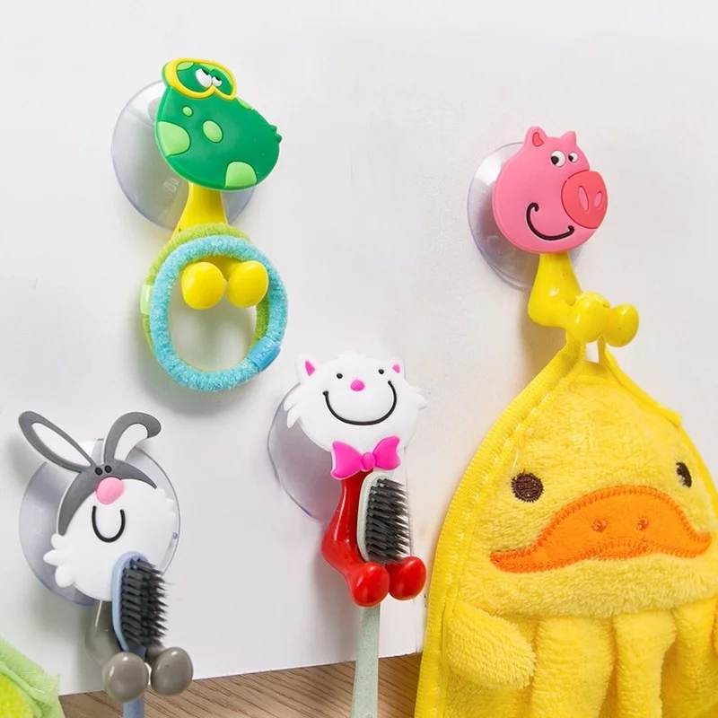 Toothbrush Holder Cartoon Animal Suction Cup Sucker Hooks for Children's Bathroom Multifunctional Toothpaste Holder Eco-Friendly