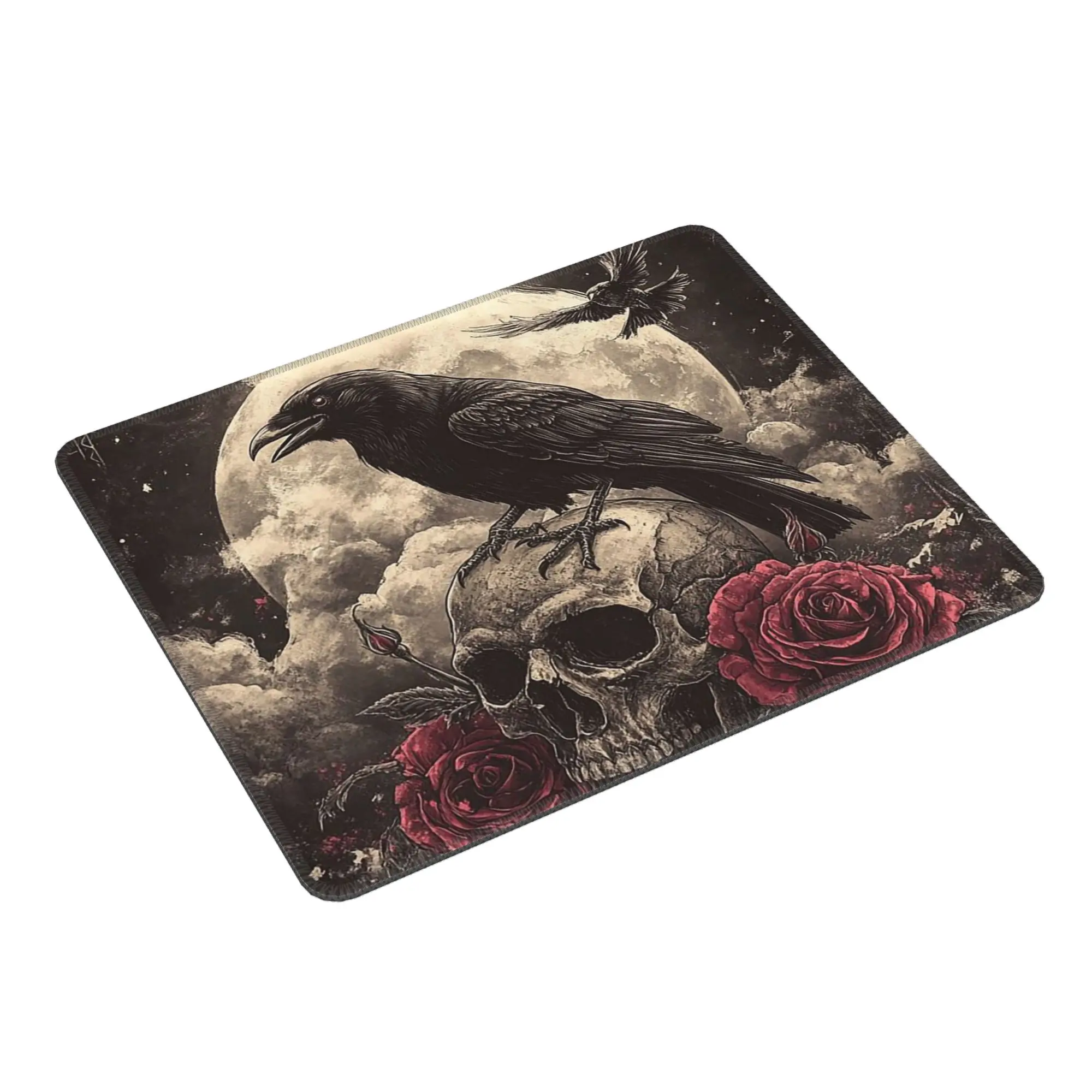 The Strange Red Flowers Skull And Crow Mouse Pad Computer Keyboard Mouse Mat Gamer PC Laptop Desk Mat Office Table Mats