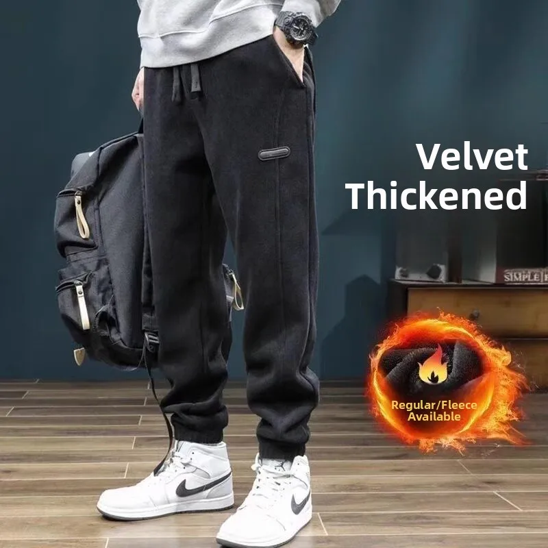 Thickened Fleece Lined Casual Corduroy Pants Men's Workwear Autumn Winter Trousers Durable Stain Resistant Cuffed Labor Prote...