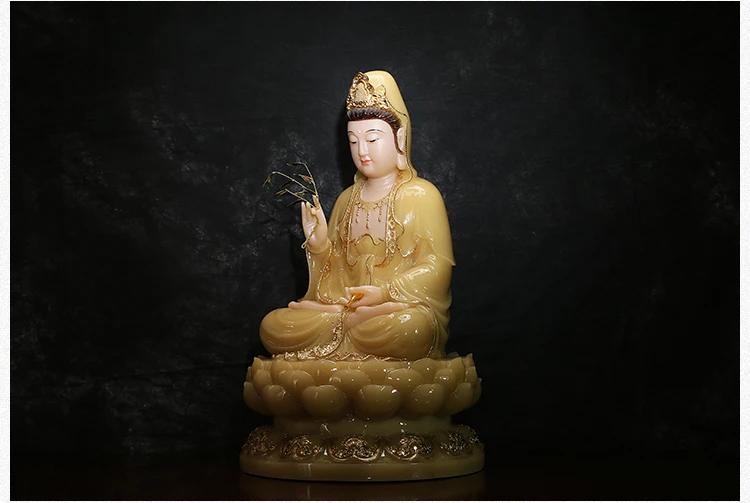 30cm LARGE-  high-grade home TOP efficacious Talisman Mascot Guanyin Buddha Topaz jade  gilding carving Sculpture statue