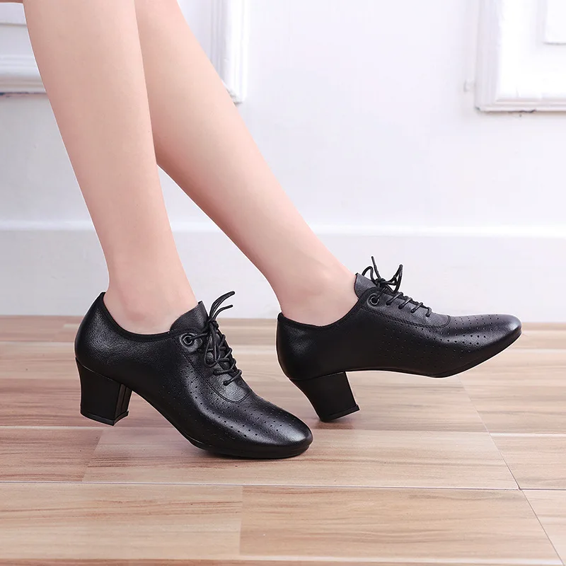 Cowhide Salsa Dance Shoes Women Latin Dance Shoes Genuine Leather Heels Soft Bottom Modern Party Ballroom Tango Dancing Shoes