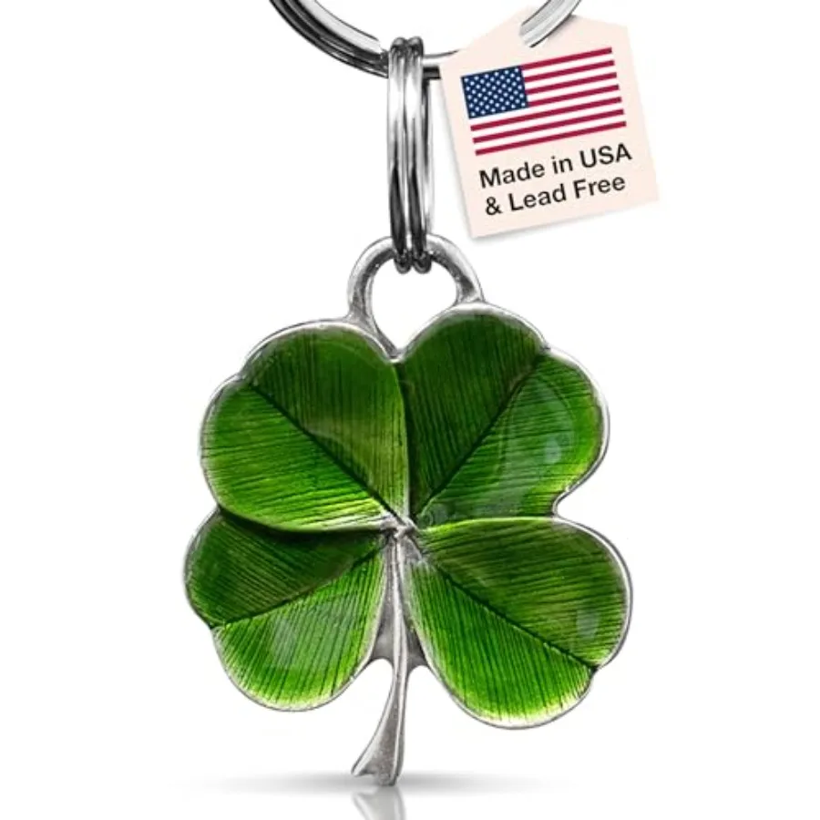 

Брелок из олова с четырехлистным клевером, ручной работы, зеленый, для удачи, для женщин и мужчин, подарок на День Святого Патрика, сделано в США