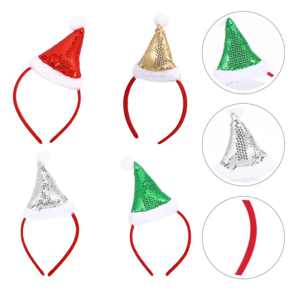 

4Pcs Xmas Sequins Hat Headband Christmas Hair Hoop Festive Holiday Party Headdress Xmas Gift Fun Christmas Headdress