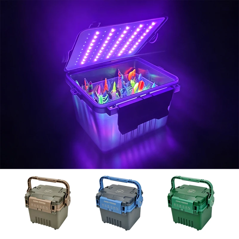 New Fishing Tackle Box With UV Glow Fill Light Octopus Egi Squid Jig Lure Storage Organizer Lined Box Sea Hard Bait Container
