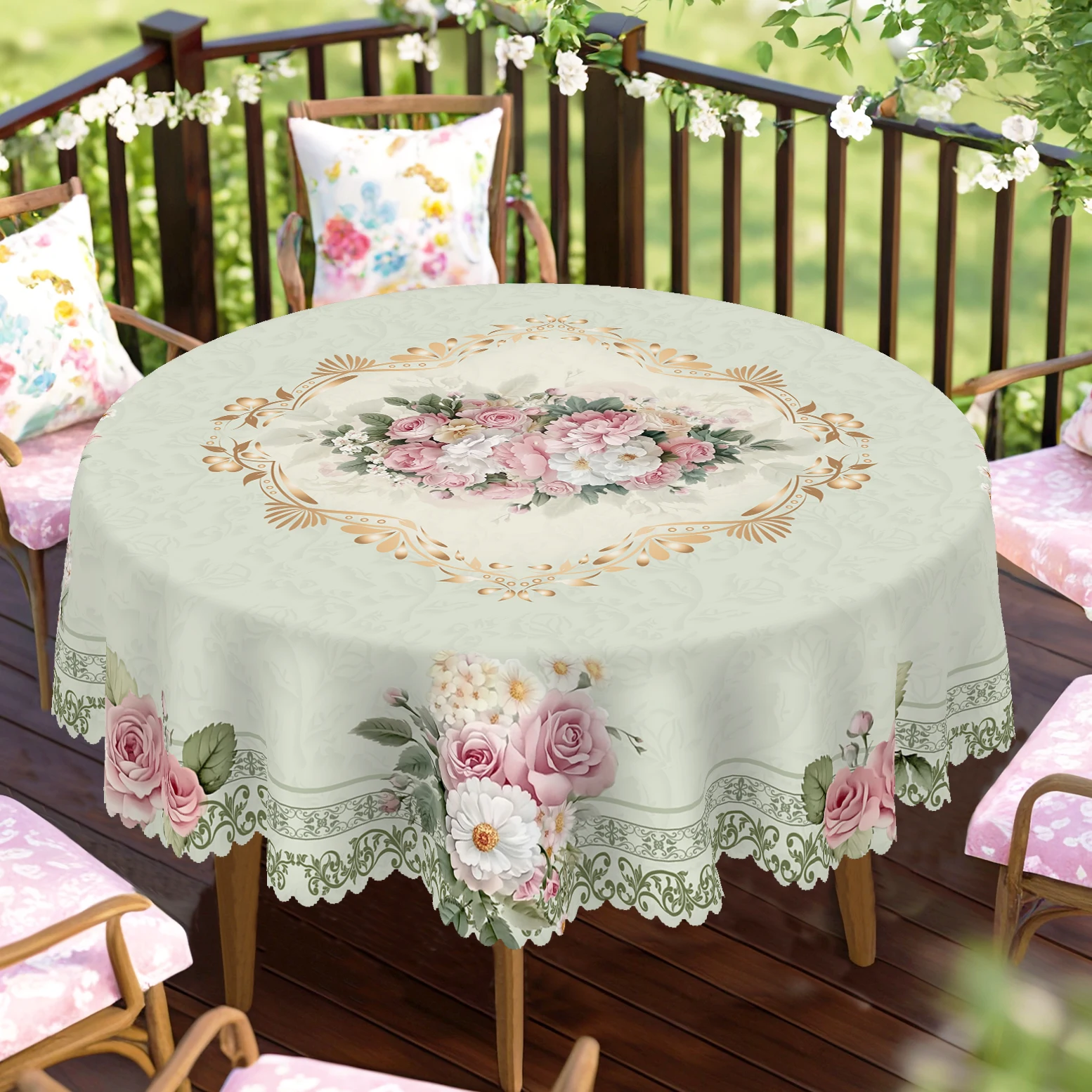 1 Piece of Spring Floral Round and Rectangular Tablecloth, Available in Various Sizes, Retro Pink Rose Pattern Printed Decorative Tablecloth, Small Fresh Style, Tablecloth for Home Kitchen, Picnic, Spring and Summer Home Decoration